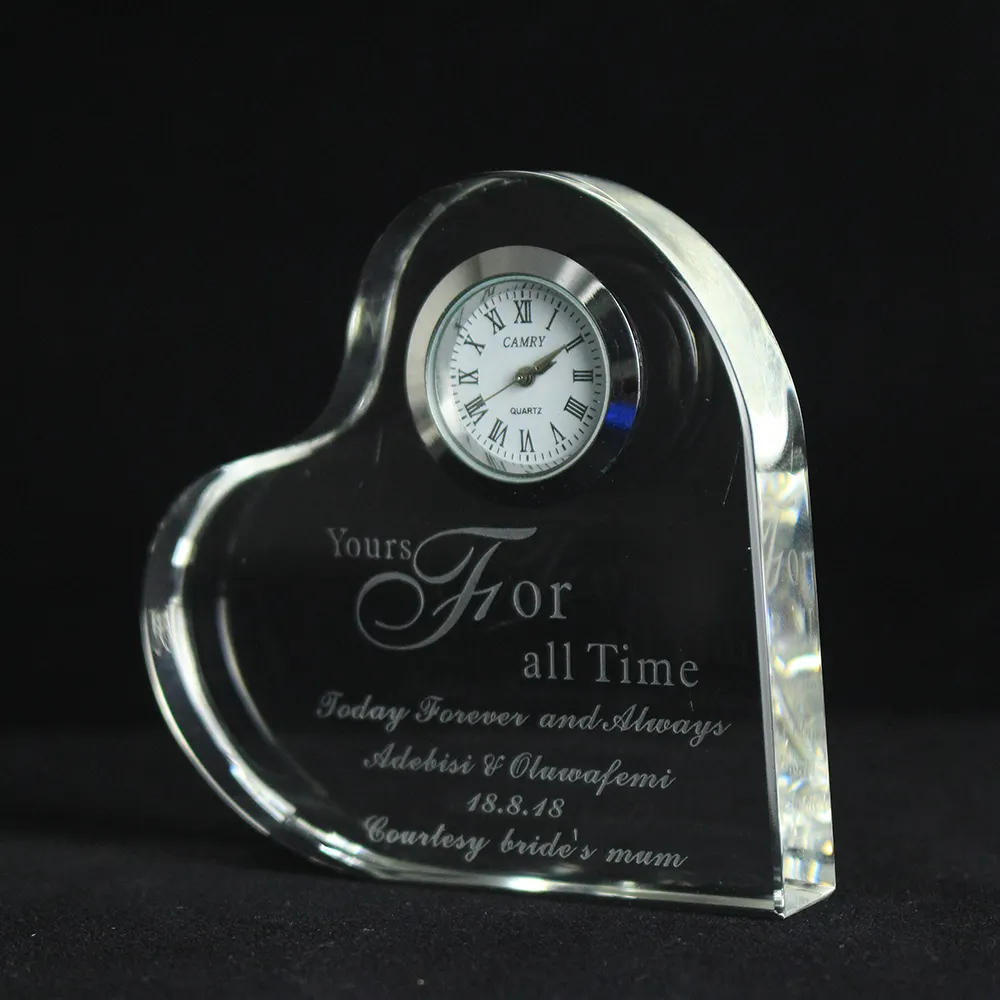 Custom Crystal Heart Clock Wedding Favors and Gifts for Guest