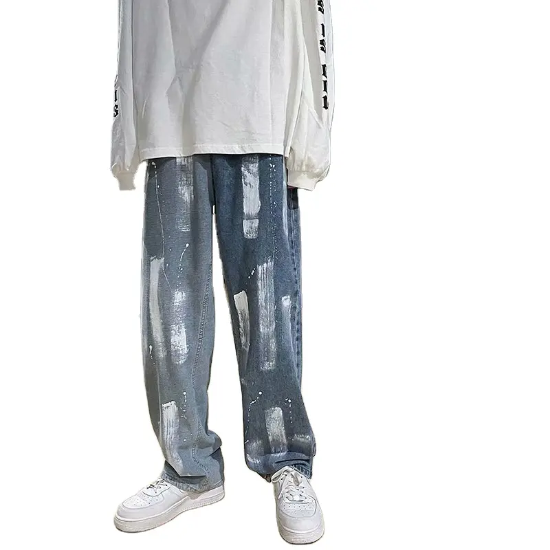 Mens Baggy Denim Jeans Light Grey Jeans Mens Graffiti Trend Men Trousers Jeans