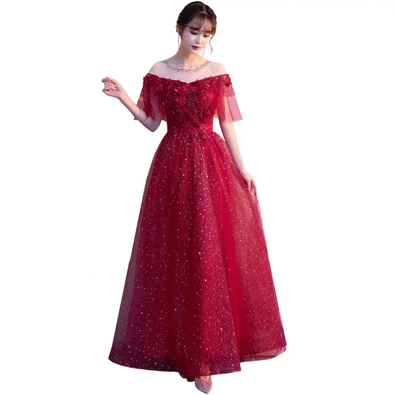 High quality factory custom red bridal dresses ladies evening dress wedding lace bridesmaid dresses vestidos de festa