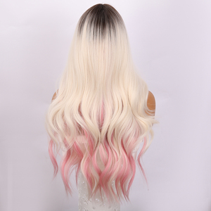 Vente en gros nouvelle perruque pour dames naturel fendu dégradé or pointillé rose cheveux longs bouclés pleine perruque fabricant de coiffure <span class=keywords><strong>blonde</strong></span> SM390 - Product Image 2
