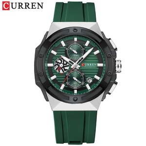Relojes de pulsera clásicos para hombre CURREN 8462, relojes de cuarzo informales de negocios con correa de silicona, manecillas luminosas y esfera con cronógrafo. - Product Image 1