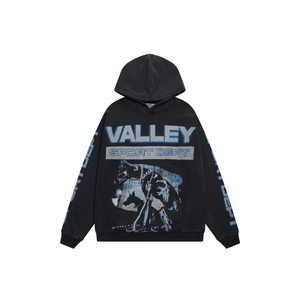 Felpa con Cappuccio di Alta Qualità in Cotone Pesante, Abbigliamento Streetwear Y2K per <span class=keywords><strong>Uomo</strong></span>, Felpa con Zip VALLEY Retro Graffiti - Product Image 3