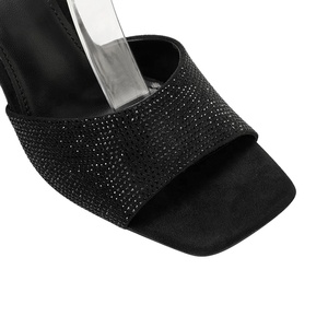Sandales élégantes pour femmes à bout carré, <span class=keywords><strong>talon</strong></span> aiguille ouvert, strass, <span class=keywords><strong>talon</strong></span> plat confortable, bride à boucle, formelles, en PU, été, automne, hiver - Product Image 3