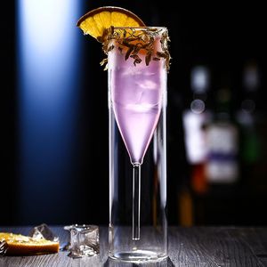 Manufacturer Price Luxury Transparent Double Wall Glass Cup <strong>Champagne</strong> Glasses <strong>Flutes</strong> for Wedding - Product Image 3