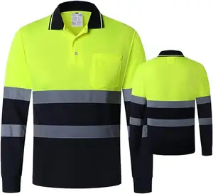 하이 비스 보안 유니폼 노란색 네이비 반사 유니폼 폴로 셔츠 하이 퀄리티 안전 작업 셔츠 건설 남성 여성