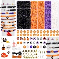 Kit de perles en argile polymère DIY Halloween, motifs cercles et lettres, couleurs orange, noir, violet, pour l'Europe et l'Amérique - Modèle 009