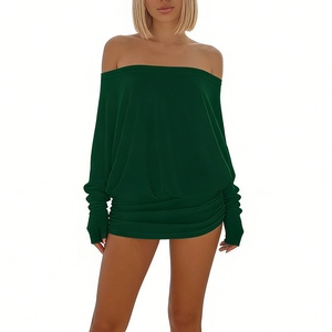 Vestido Mini Bodycon de Fiesta para Mujer con Hombros Descubiertos, Manga Murciélago y Fruncido, Estilo Moda - Product Image 4