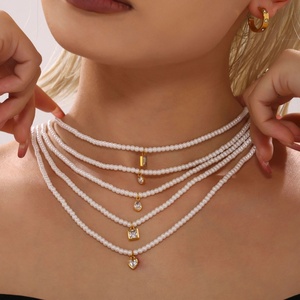 Collier de perles avec boucles d'oreilles, ensembles de bijoux en acier inoxydable tendance pour femmes - Product Image 1