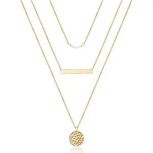 Женское Золотое ювелирное изделие из нержавеющей стали, 14 карат, цепочка с жемчугом, круглые ожерелья, наборы с блестками, многослойное ожерелье