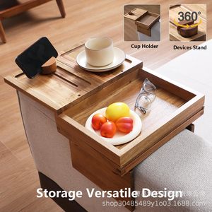Wooden <b>Sofa</b> Armrest <b>Tray</b> Multifunctional Storage With Phone Holder And Remote Control Hook Type Rectangle Varnished Finish - Product Image 2