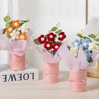 Bouquet de fleurs en tricot miniature fait main avec LED, fleurs au crochet pour la fête des mères, la remise des diplômes, la Saint-Valentin, cadeau pour enfants