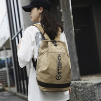 Sac de voyage cylindrique rétro en toile haute densité avec cordon de serrage, idéal pour la randonnée et les activités de plein air