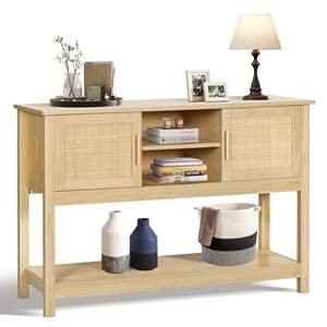 <span class=keywords><strong>Table</strong></span> <span class=keywords><strong>Console</strong></span> en bois de chêne en rotin naturel deux tiroirs et étagères ouvertes armoires de rangement <span class=keywords><strong>Table</strong></span> d'entrée pour salon - Product Image 1