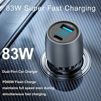 Chargeur de voiture en métal 83W Type-C, chargeur rapide QC3.0 PD, chargeur de voiture USB Type C, adaptateur d'alimentation pour téléphones mobiles