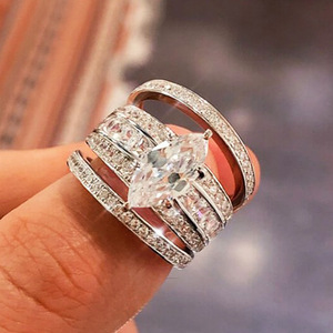 Set di anelli geometrici Marquise da donna, gioielli di lusso con zirconi, regalo per matrimonio e fidanzamento - Product Image 1