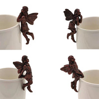 Mini Fée Jardin 4PCS Miniature Fées Planteur Pot Huggers Résine Vintage Bronze Ange Statue Angle Volant Fée Figurines