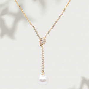 UM Jewelry Yellow <b>Gold</b> 18K <b>Solid</b> <b>Gold</b> <b>Pendant</b> Necklace Natural Diamond Freshwater Pearl Engagement Wedding Gift Party - Product Image 3