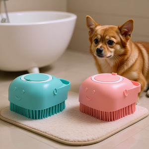 Cepillos para el cuidado de mascotas, 2 uds., cerdas densas de silicona para masaje suave, accesorio de baño azul y rosa para gatos y perros, duradero - Product Image 2
