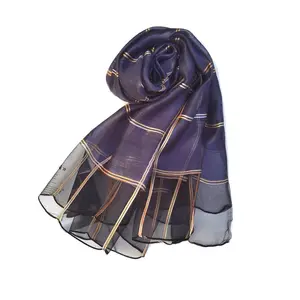 2024 Spring New Plaid Silk Scarf Women's Gold Thread Silk Silk Scarf Women's Solid Color Shawl