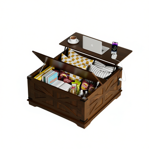 Tavolino da Caffè Stile Fattoria 36 Pollici con Piano Sollevabile, Ricarica USB e Vano Nascosto, Base in Legno, Arredamento per Soggiorno - Product Image 1