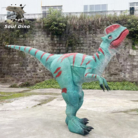 Costume de dinosaure mécanique bleu à double couronne, avec cadre métallique et peau en silicone, pour événements, parcs d'aventure, musées, pour adultes