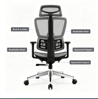 Chaise de bureau ergonomique à dossier haut en maille avec appui-tête réglable, support lombaire et base en nylon pour espace de travail commercial