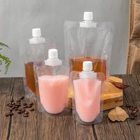 Pochettes à bec verseur transparentes imprimées en gravure, résistantes à la chaleur, de qualité alimentaire, en PET/PE, jetables, 50 ml, pour jus et boissons