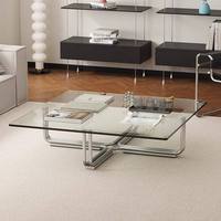 Table basse de style nordique de luxe, base en acier inoxydable, plateau en verre, carrée, pour salon, meubles français