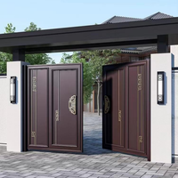 Porte d'entrée double battante de luxe sur mesure avec poignée en or sculpté et clavier à empreintes digitales pour villa chinoise moderne