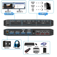 Commutateur KVM HDMI 4K 60Hz 2 ports, double moniteur, USB 3.0, commutateur KVM 2 entrées 2 sorties, commutateur KVM USB HDMI avec port USB 3.0 pour ordinateur