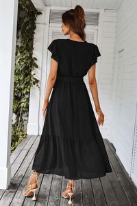 Vestido Maxi Bohemio Floral de Verano para Mujer, Manga Corta, Cuello en V Cruzado, con Volantes, Largo y Fluido, para Playa o Boda - Product Image 3