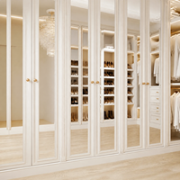 Système de dressing sur mesure avec portes miroir, poignées dorées, éclairage LED et îlot de rangement – Mobilier de dressing