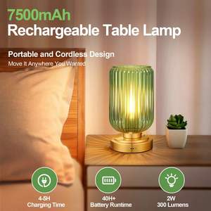 モダンなコードレス充電式調光式タッチコントロール鉄テーブルランプガラスシェードE26 LED電球タイプ-C 3500Kウォームホワイト - Product Image 3