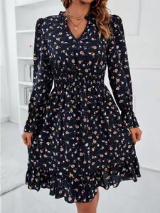 Abito Elegante da Donna su Misura, Produzione Diretta, Scollo a V, Stampa Floreale, <span class=keywords><strong>Manica</strong></span> <span class=keywords><strong>Lunga</strong></span>, Traspirante, per Feste e Casual - Product Image 1