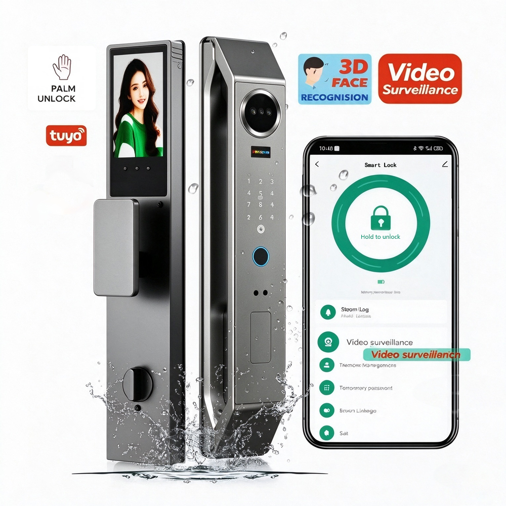 Tuya WiFi Automatic Smart Door Lock 3D Face Recognition Fingerprint Access Video Intercom Waterproof Front Panel Electronic Lock · image 2