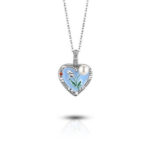 Collar de esmalte de plata 925 con corazón inspirado en Art Deco, cuentas micropavé, joyería informal de negocios, diseño de <span class=keywords><strong>cierre</strong></span> de anillo de primavera - Product Image 1