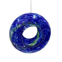 Mangeoire à oiseaux en verre soufflé à la main, style donut, bleu foncé, en verre artistique, suspendue, pour la décoration de jardin