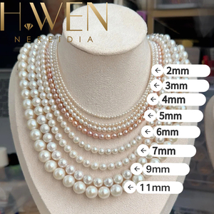 שרשרת פנינים טבעיות עגולות H.WEN 1-6A, 2-12 מ\\\"מ, איכות גבוהה, ברק גבוה, פניני מים מתוקים בצורת תפוח אדמה - Product Image 1