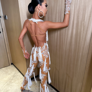 <span class=keywords><strong>Costume</strong></span> de compétition latine pour femmes Vennystyle - Robe de danse à franges en strass et à imprimé floral sur mesure - Product Image 5