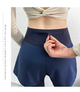 Pantalones deportivos de alta calidad para mujer, pantalones cortos de 2 piezas de cintura alta con Control de barriga, ajustados, de secado rápido, transpirables, para gimnasio, Yoga, con bolsillo