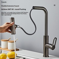 Robinet de cuisine électrique gris en acier inoxydable, extractible, eau chaude et froide, rotation à 360°, design anti-éclaboussures pour éviers à légumes