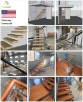 CBMMart Free Design Villas U Channel Stringer Escaliers droits Marches en bois de hêtre Main courante Balustrade en verre
