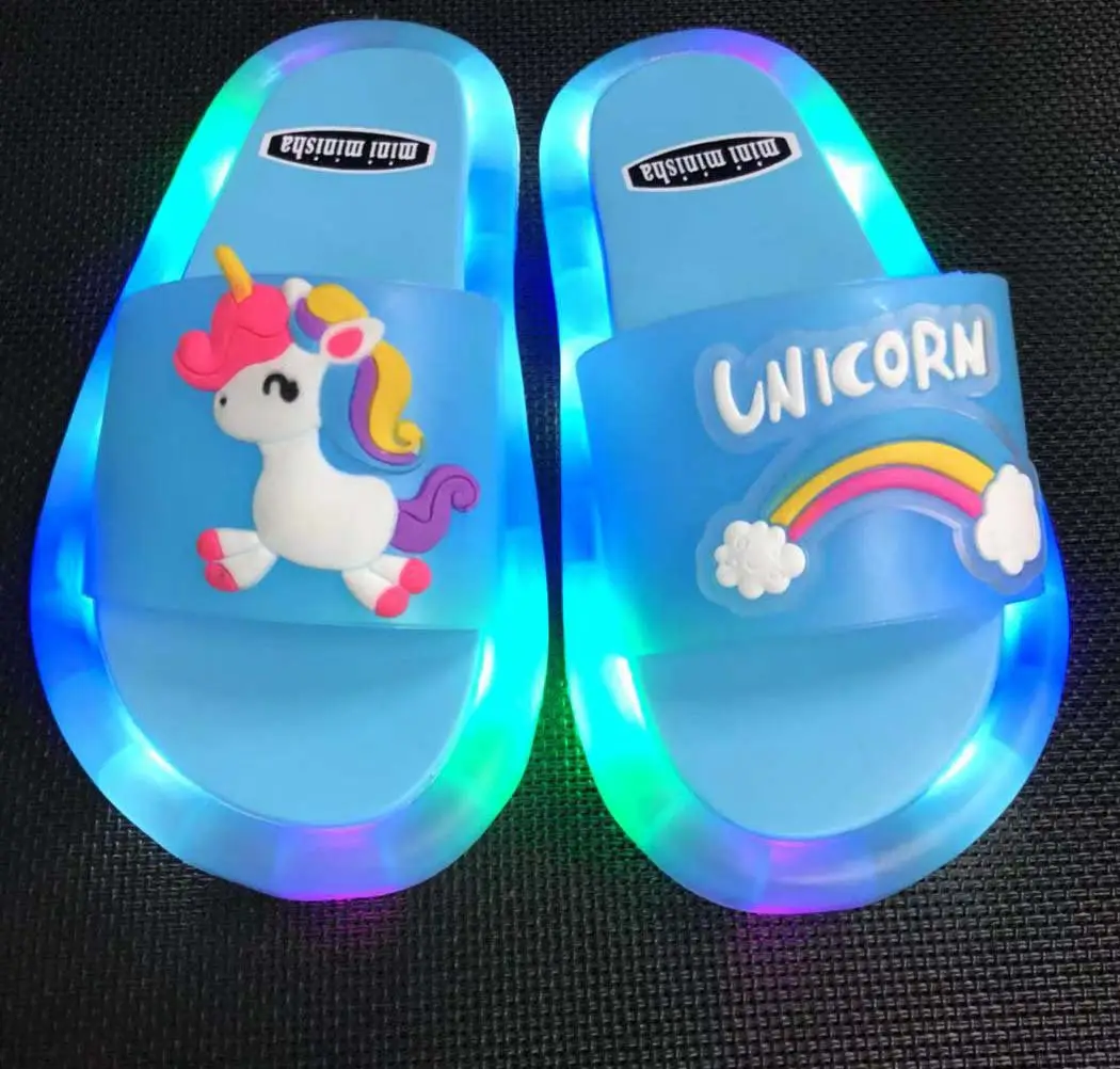 TX trend PVC/ LED suola incandescente antiscivolo adorabile unicorno slip on blue flat slipper scivolo piatto unisex per bambini