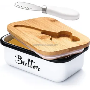 뚜껑과 칼 조리대가있는 버터 접시 스테인레스 스틸 다목적 버터 나이프가있는 금속 버터 키퍼 용기