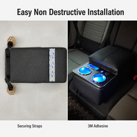 Foshan Carfu AC-4218 Boîte d'accoudoir arrière universelle pour voiture avec double porte-gobelets, LED bleue, USB et rangement, OEM, Vente en gros directe usine