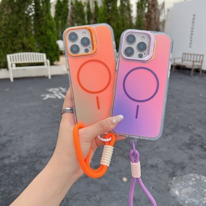 Étui de téléphone transparent mat de couleur dégradée pour iPhone 16 Pro Max lanière avec cadre en métal pour lentille étui de téléphone portable - Product Image 4