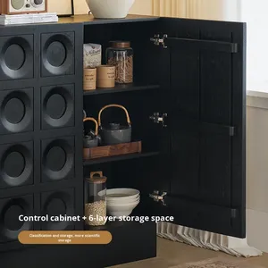 <strong>Mo</strong> Yu/Vinyl High Cabinet Modern French Retro Style Solid Wood Storage Sideboard Black Wall-Mounted for Living Room <strong>Furniture</strong> - Product Image 4