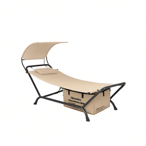 Chaise longue avec auvent, coussin, sac de rangement, beige, mobilier d'extérieur, chaise inclinable de patio, design moderne - Product Image 1