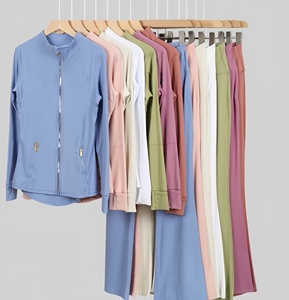 Conjunto Deportivo de Dos Piezas para Mujer, Leggings de Cintura Alta con Cierre Dorado Completo, Color Sólido, Otoño Invierno, Secado Rápido, para Yoga - Product Image 3