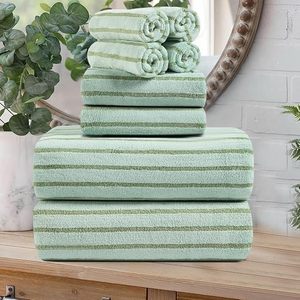 8 Pcs Soft <strong>Jumbo</strong> Cabana Stripe Bath <strong>Towel</strong> Set Oversized Bath Sheet 2 Hand <strong>Towels</strong> 4 Quick Dry Washcloths for Spa Gym Hotel - Product Image 3